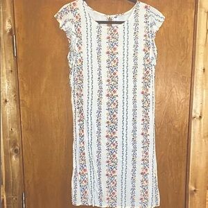 Old Navy White Maxi Dress with Multicolor Floral Stripes